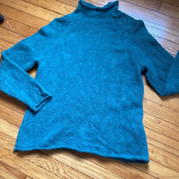 LL Bean green funnel roll neck cotton ragg pullover sweater - Picture 4 of 7
